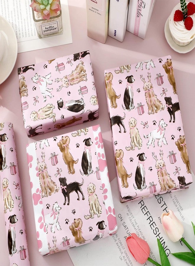 FYSUIMU Cute Dog with Bow Wrapping Paper -Mini Roll- 17 In x 32.8 Ft Puppy Dog Paw Print Double Sided Gift Wrap Paper for Holiday Birthday Baby Shower Party - Image 5